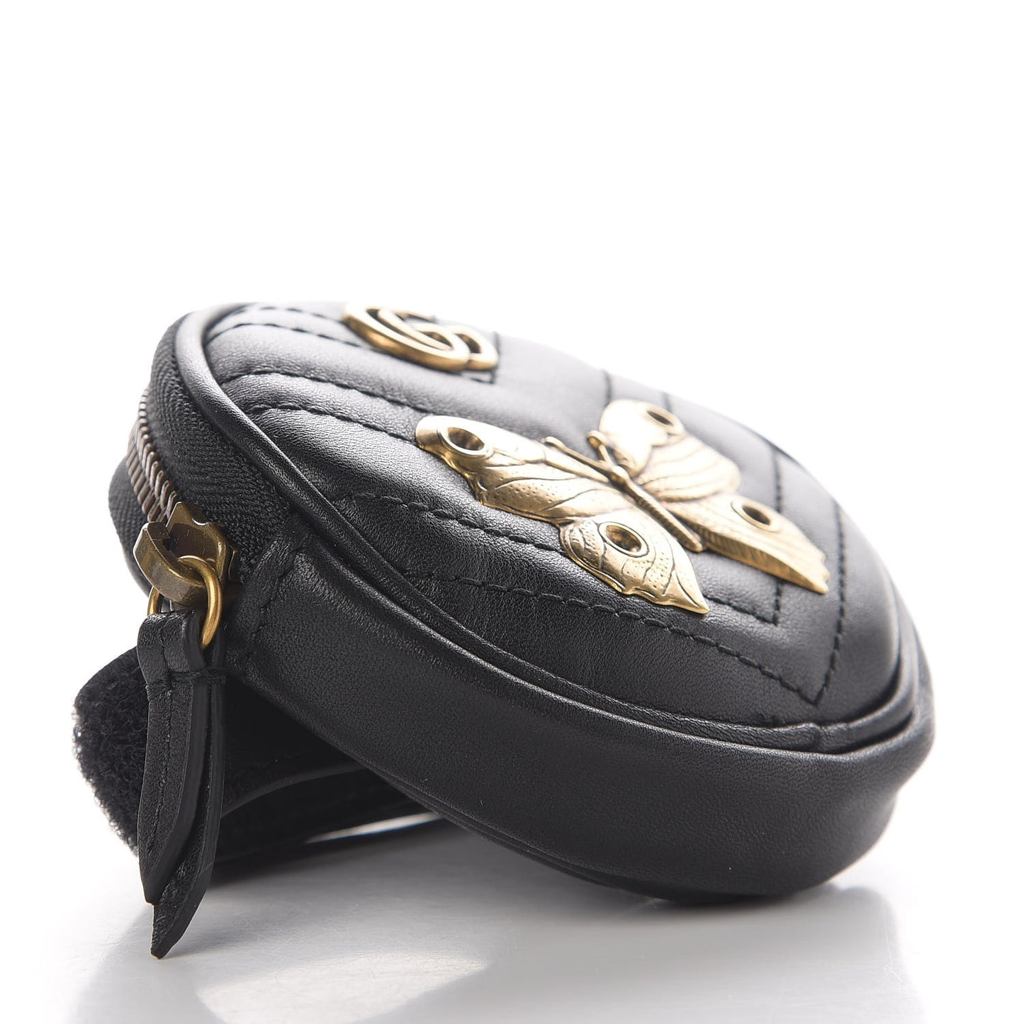 Calfskin Matelasse Animal Studs GG Marmont Round Wrist Wallet Black