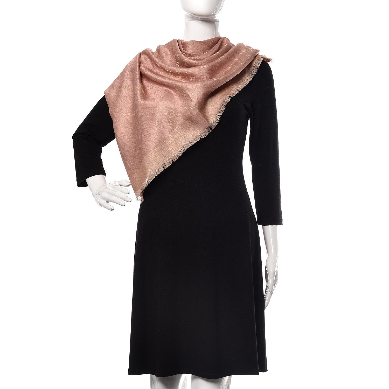 Louis Vuitton Silk Wool Monogram Shine Shawl Rose 2 of 6