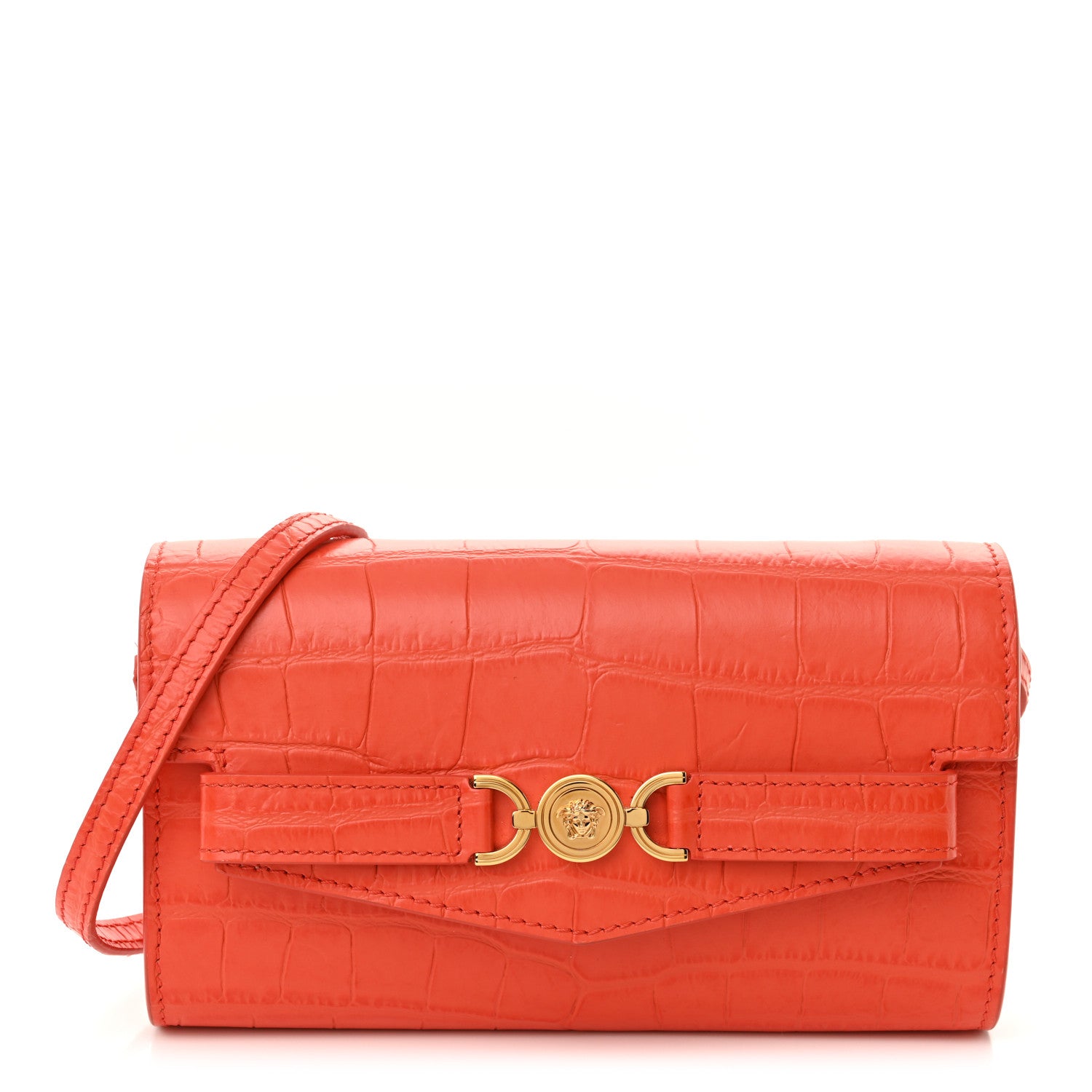 Versace Calfskin Crocodile Embossed Medusa '95 Shoulder Bag Orange 1 of 9