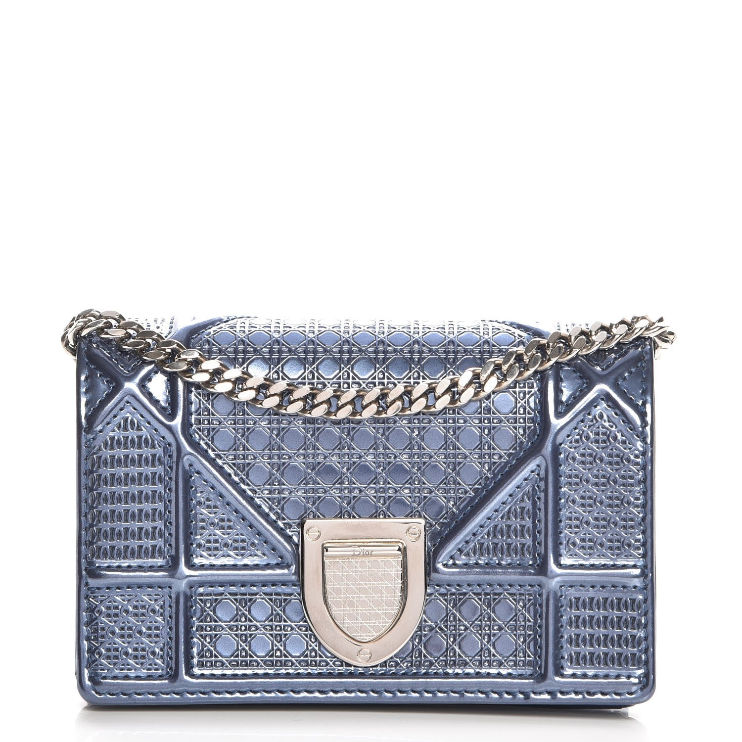 Christian Dior Metallic Patent Micro-Cannage Baby Diorama Flap Bag Blue 1 of 8