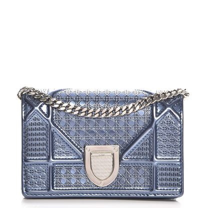 Christian Dior Metallic Patent Micro-Cannage Baby Diorama Flap Bag Blue 1 of 8