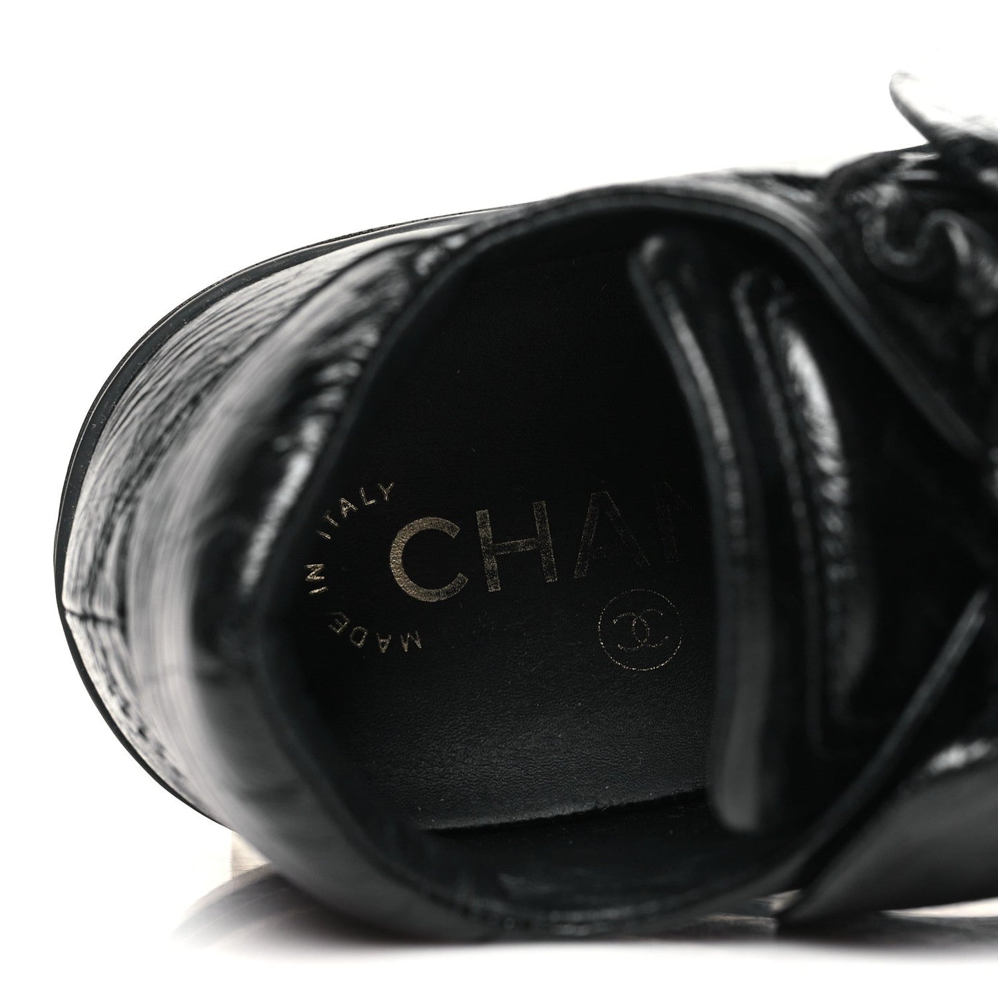 Crumpled Calfskin Womens CC Bow Sneakers 35.5 Black