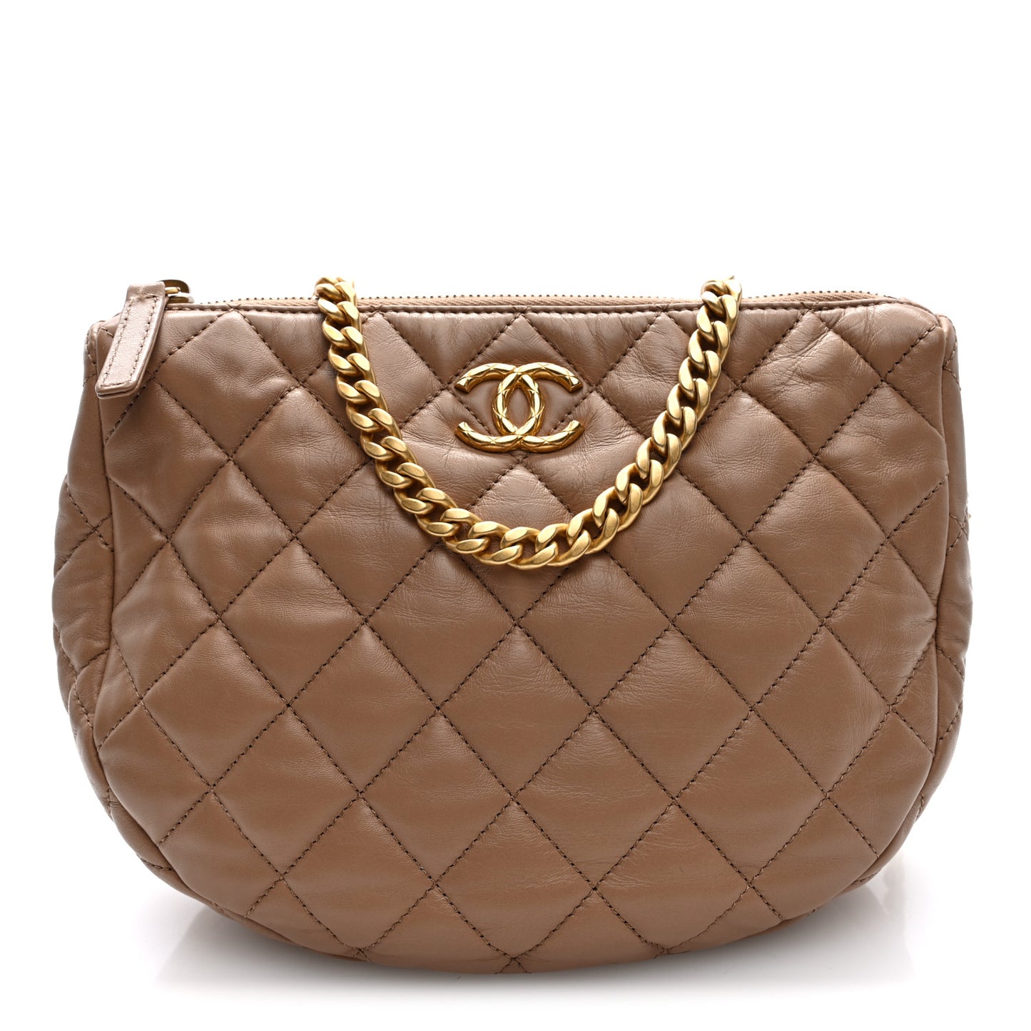 Lambskin Quilted Pillow Crush Chain Hobo Beige
