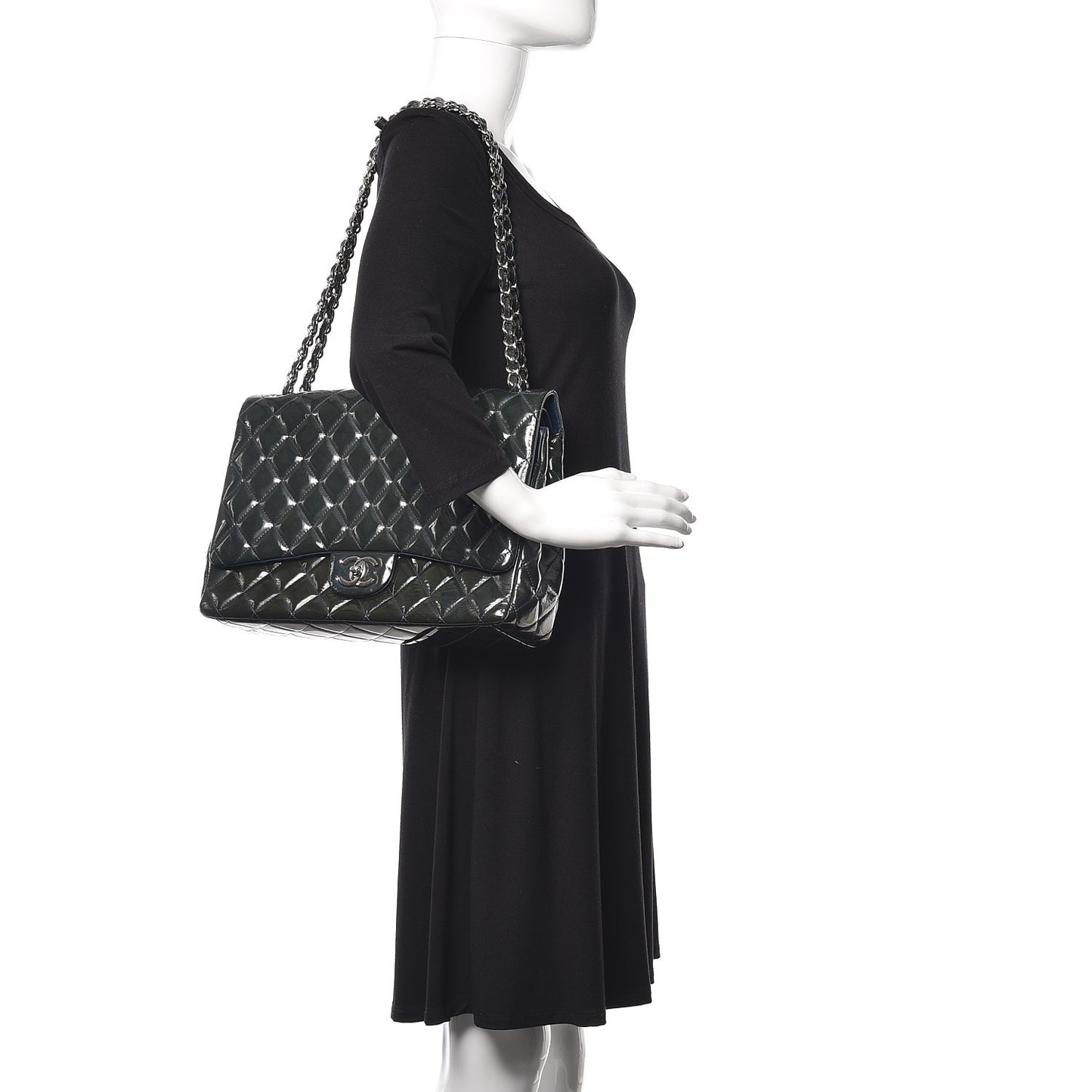 Patent Quilted Maxi Double Flap Navy Blue