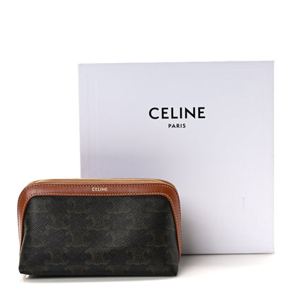Celine Triomphe Canvas Calfskin Small Cosmetic Pouch Tan 9 of 9