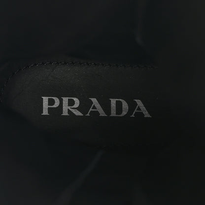 Prada Vitello Lux Nylon Metal Triangle Logo Monolith Pouch Pocket 55mm Tall Combat Boots 38.5 Black 6 of 11