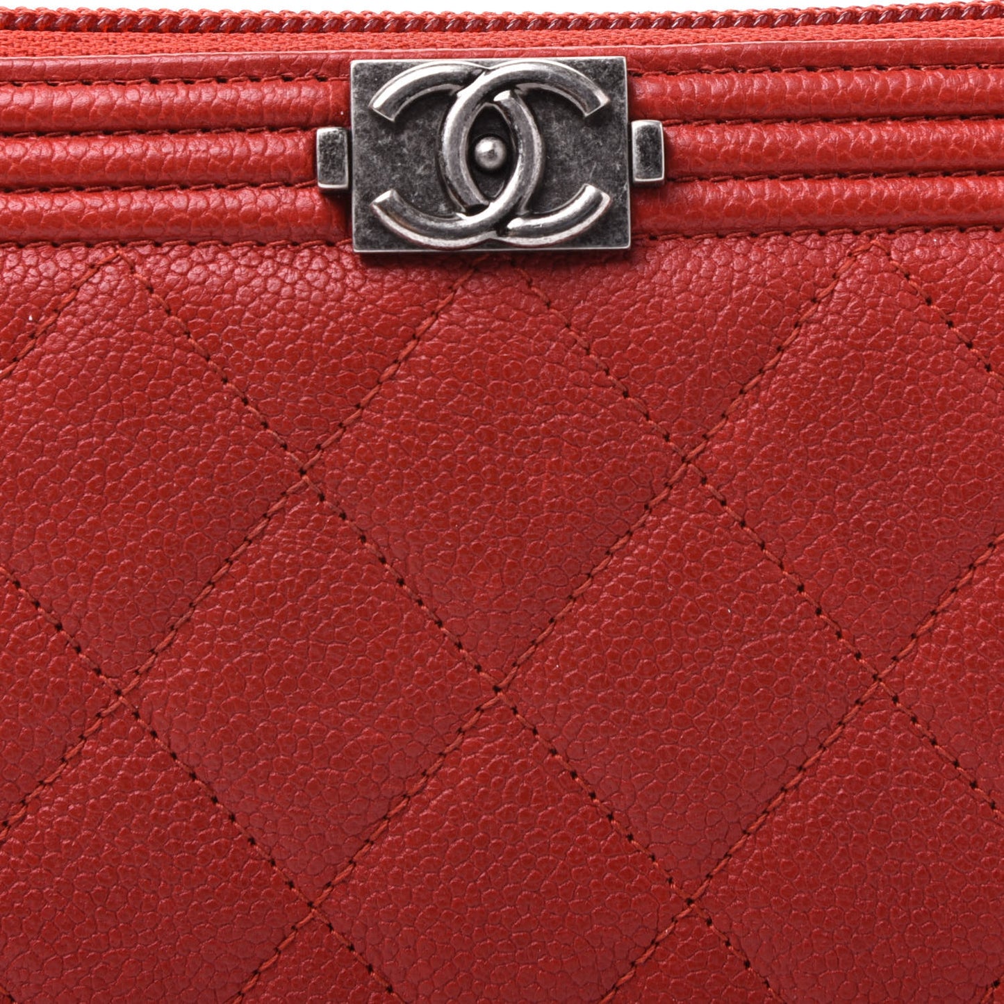 Caviar Quilted Large Boy Zip Around Wallet Red