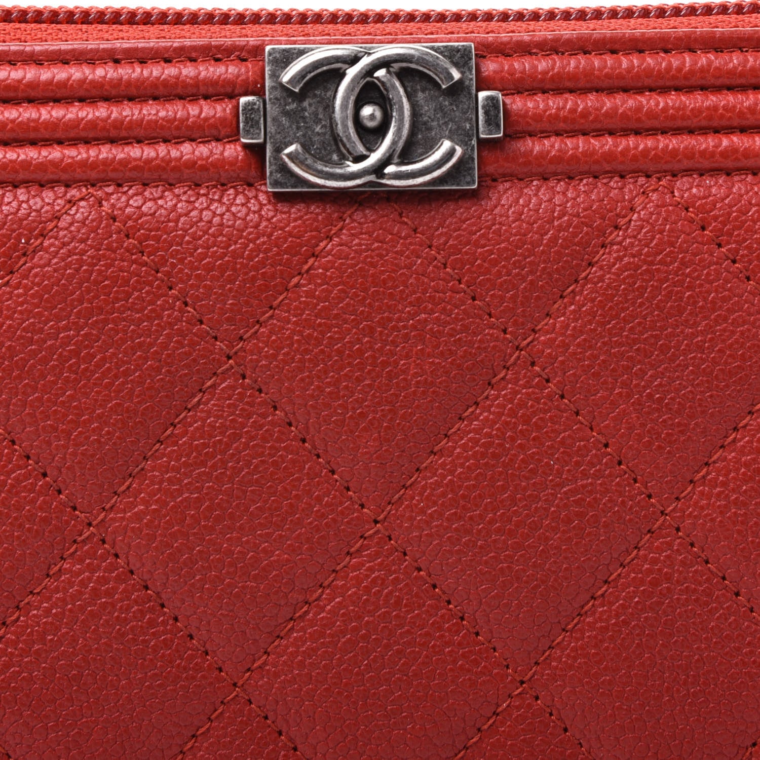 Chanel Caviar Quilted Large Boy Zip Around Wallet Red 10 of 11