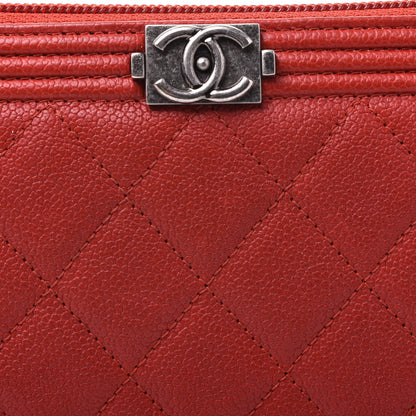 Chanel Caviar Quilted Large Boy Zip Around Wallet Red 10 of 11