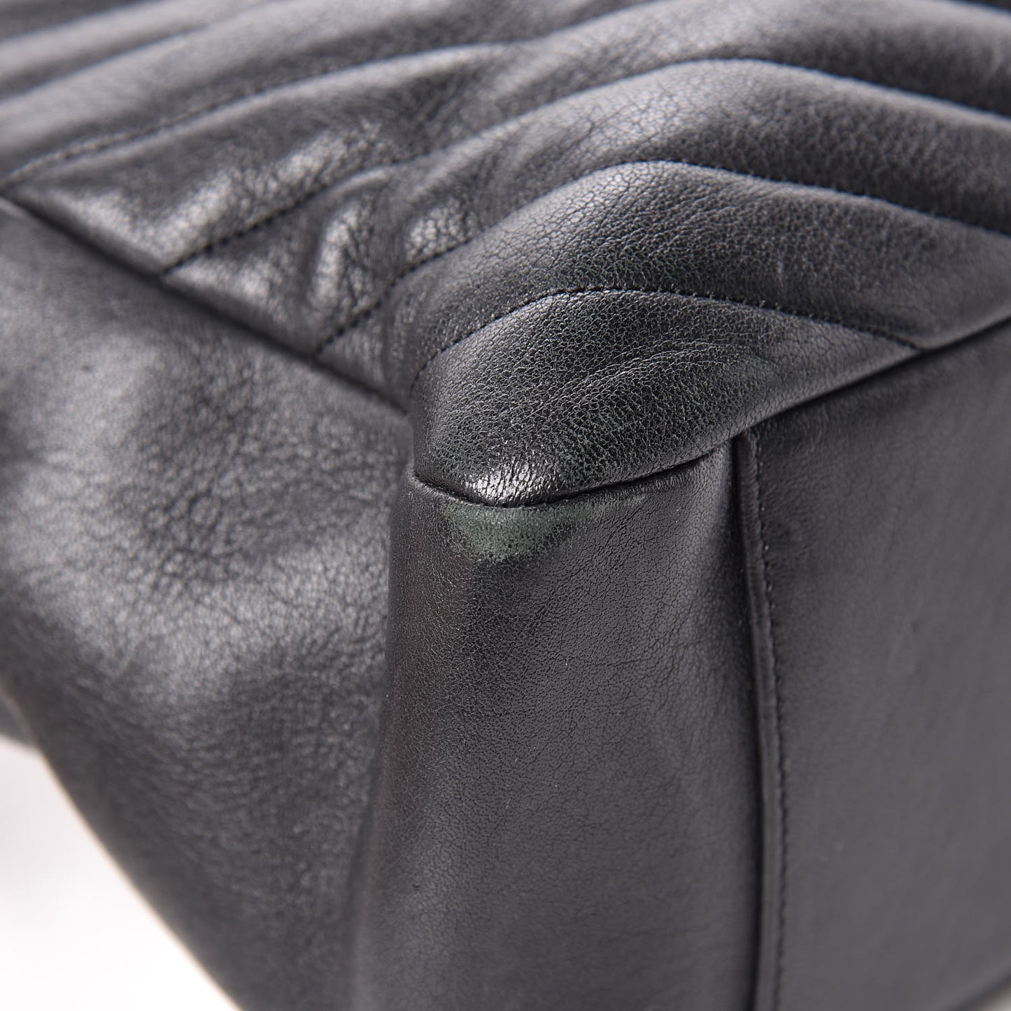 Sheepskin Matelasse Chevron Large Monogram Shopping Bag Black