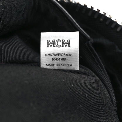 MCM Shearling Stripe Logo Stark Backpack Black White 7 of 9