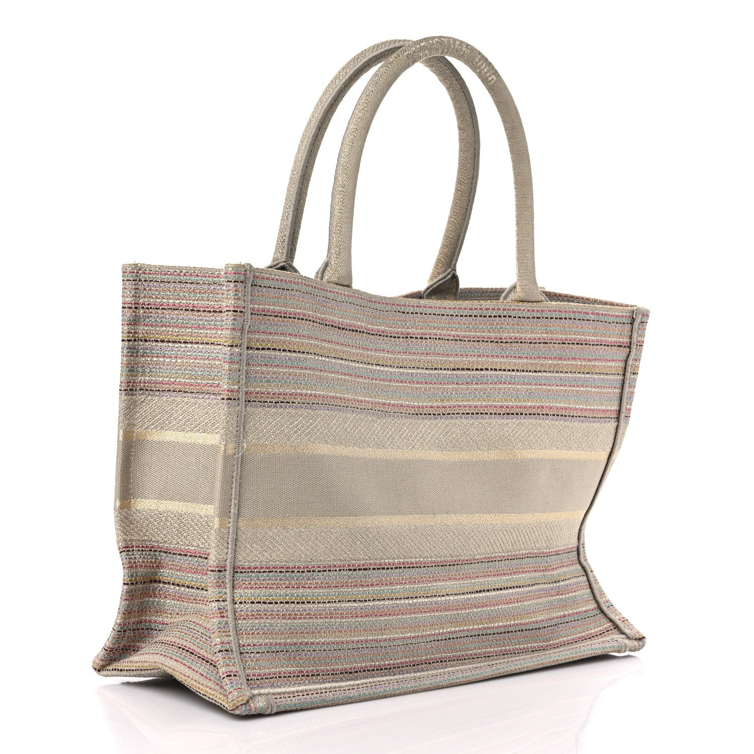 Christian Dior Canvas Embroidered Medium Stripes Book Tote Beige Multicolor 3 of 15