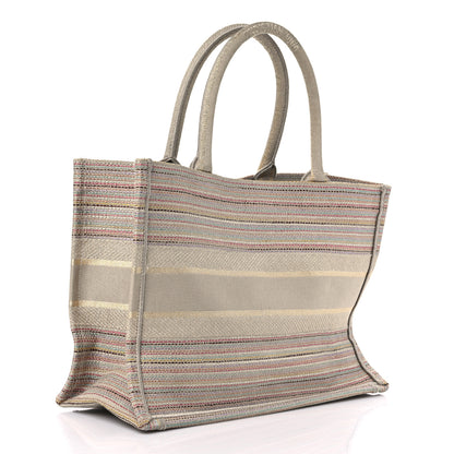 Christian Dior Canvas Embroidered Medium Stripes Book Tote Beige Multicolor 3 of 15