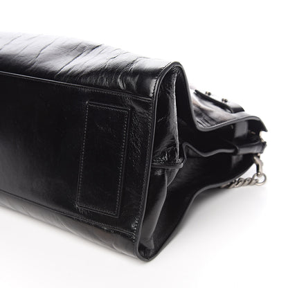Saint Laurent Cracked Shiny Calfskin Souple 36H Sac De Jour Duffle Black 9 of 10