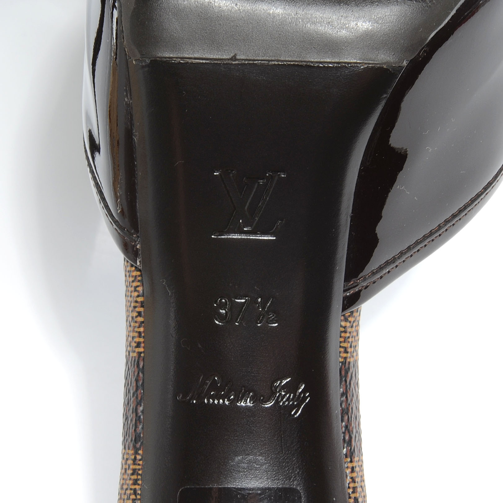 Louis Vuitton Damier Ebene Patent Valentine Mules 37.5 6 of 8