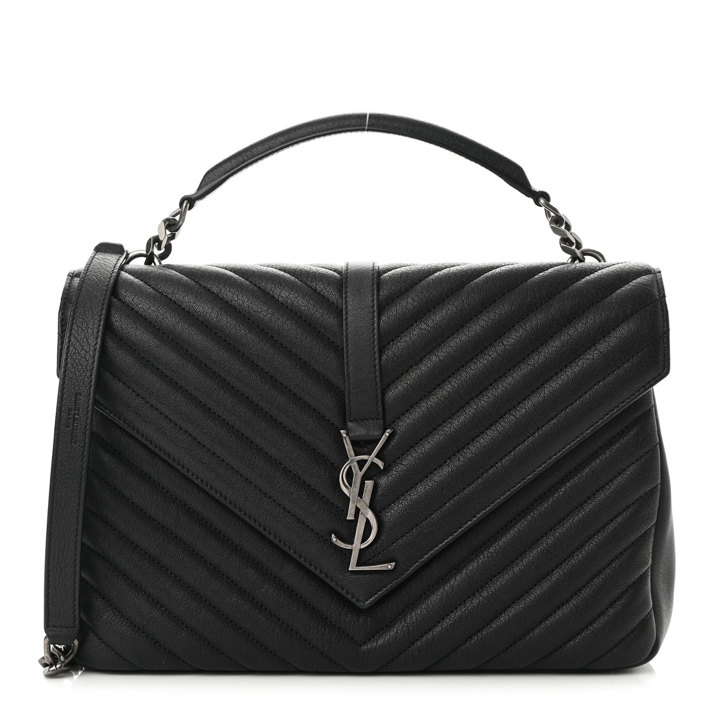 Sheepskin Matelasse Chevron Monogram Large College Satchel Black