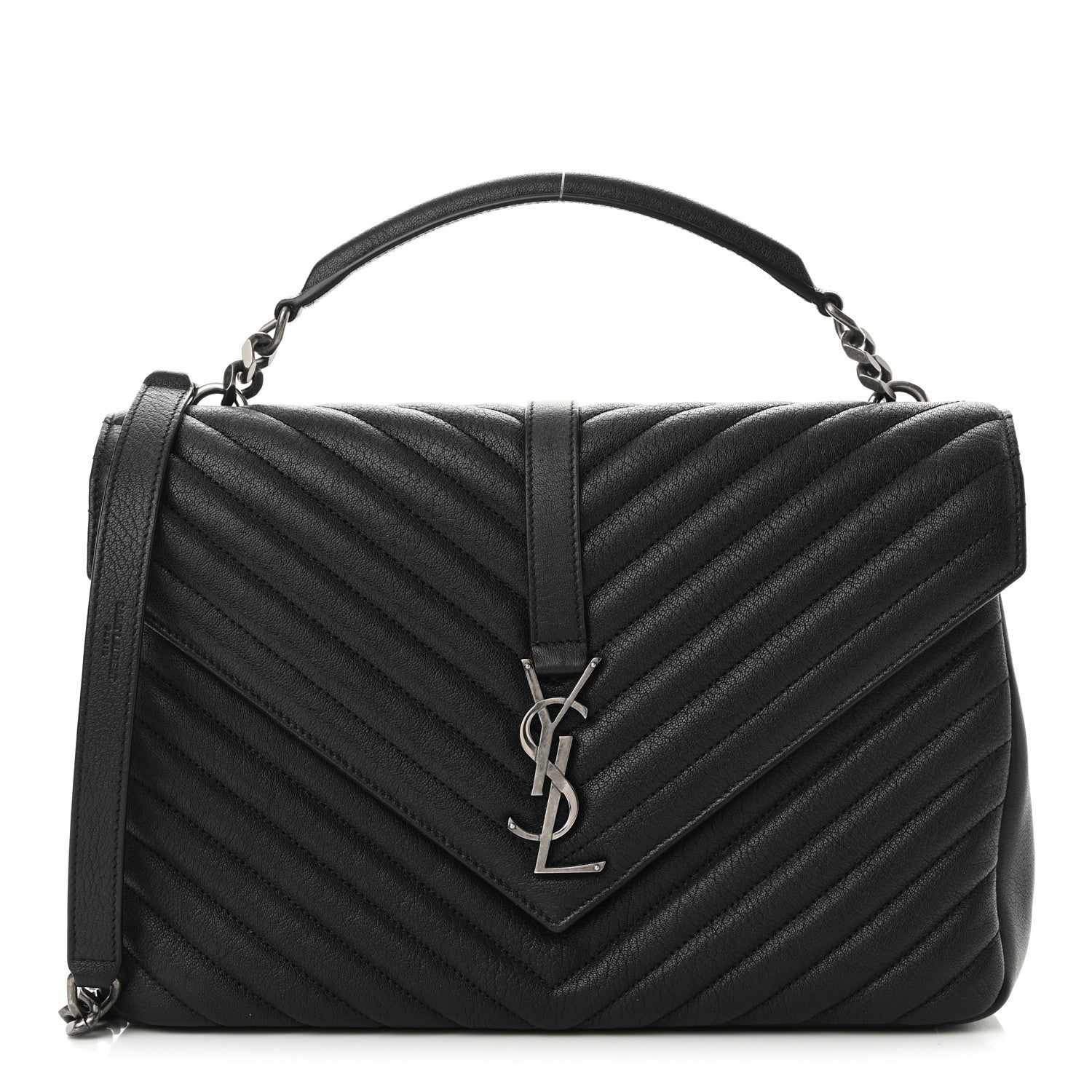 Saint Laurent Sheepskin Matelasse Chevron Monogram Large College Satchel Black 1 of 10