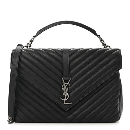 Saint Laurent Sheepskin Matelasse Chevron Monogram Large College Satchel Black 1 of 10