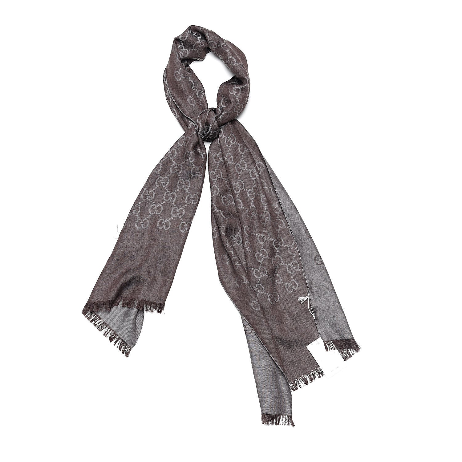 Gucci Wool Silk GG Monogram GGNat Scarf Rope Dark Brown 1 of 5