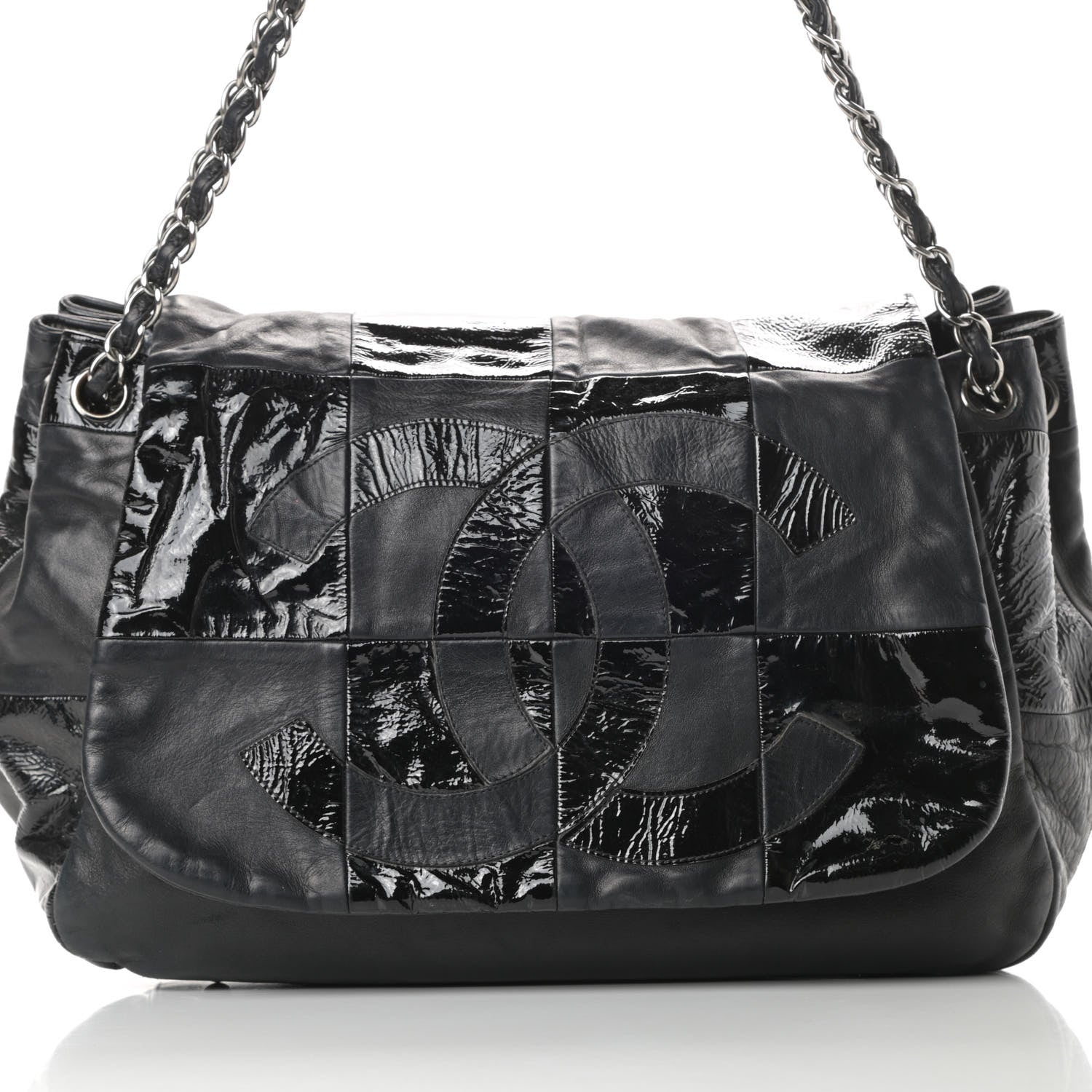 Chanel Lambskin Patent Calfskin Brooklyn Patchwork Accordion Flap Black 8 of 16
