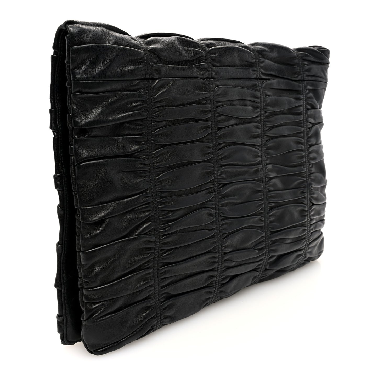 Nappa Dressy Gaufre Ruched Flap Clutch Black