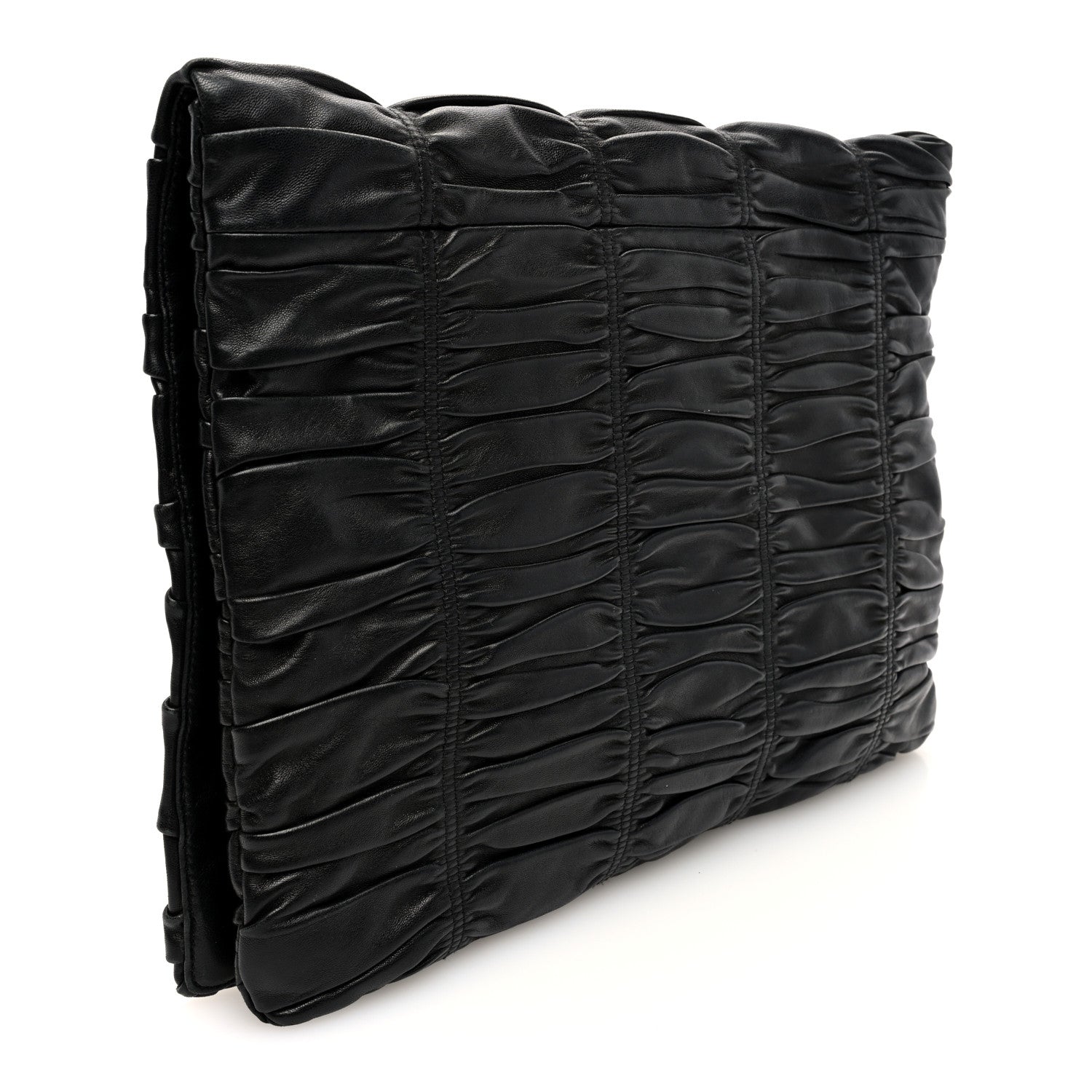 Prada Nappa Dressy Gaufre Ruched Flap Clutch Black 3 of 6