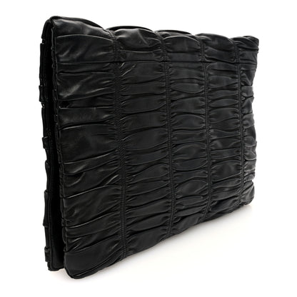 Prada Nappa Dressy Gaufre Ruched Flap Clutch Black 3 of 6