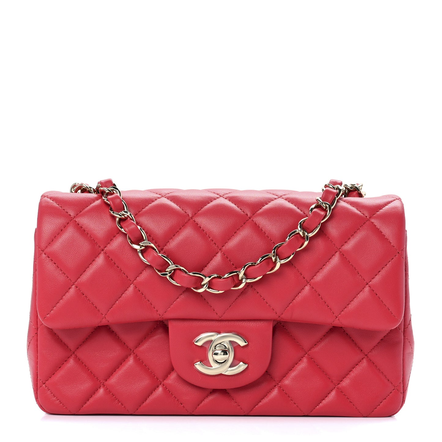 Lambskin Quilted Mini Rectangular Flap Red