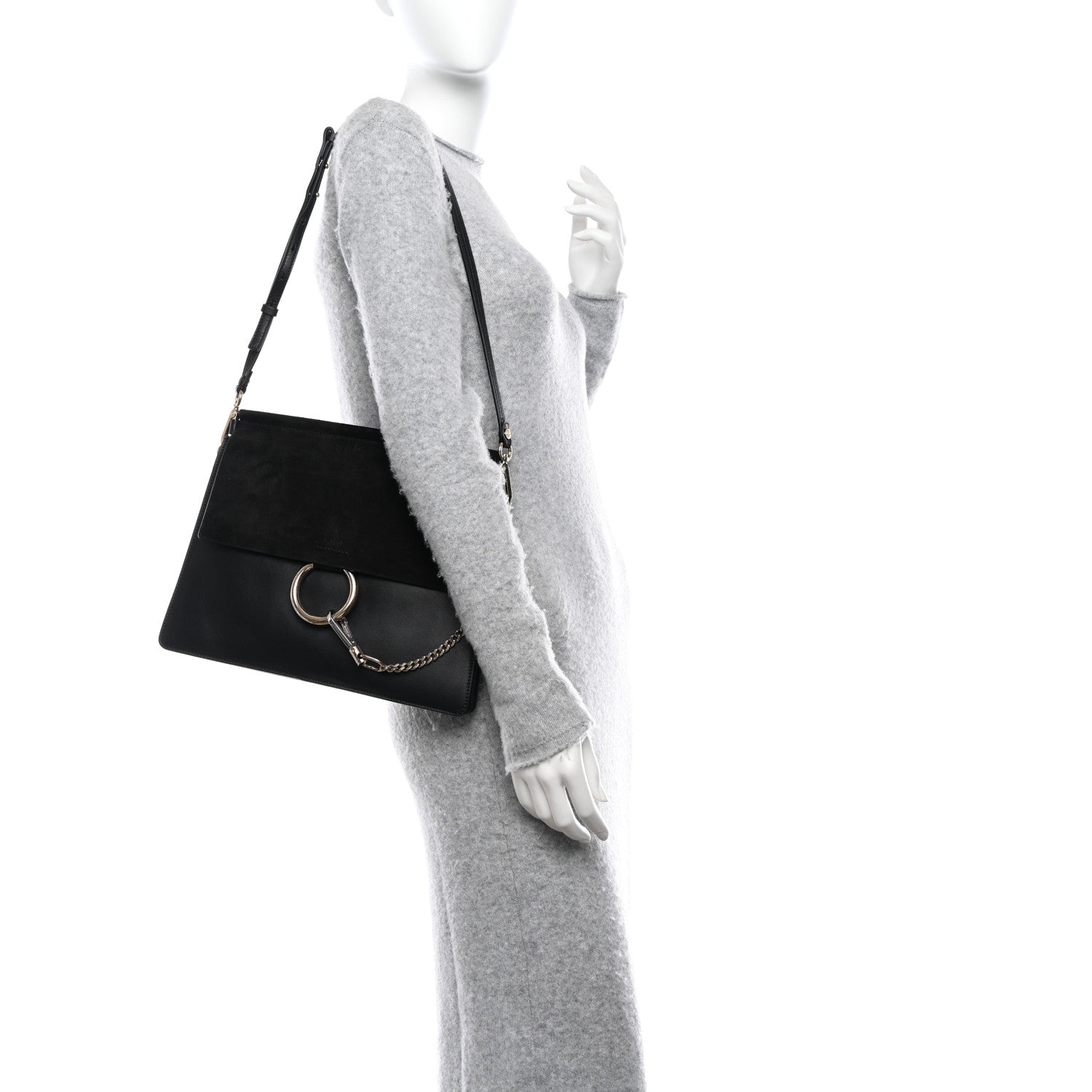 Chloe Suede Calfskin Medium Faye Shoulder Bag Black 2 of 11