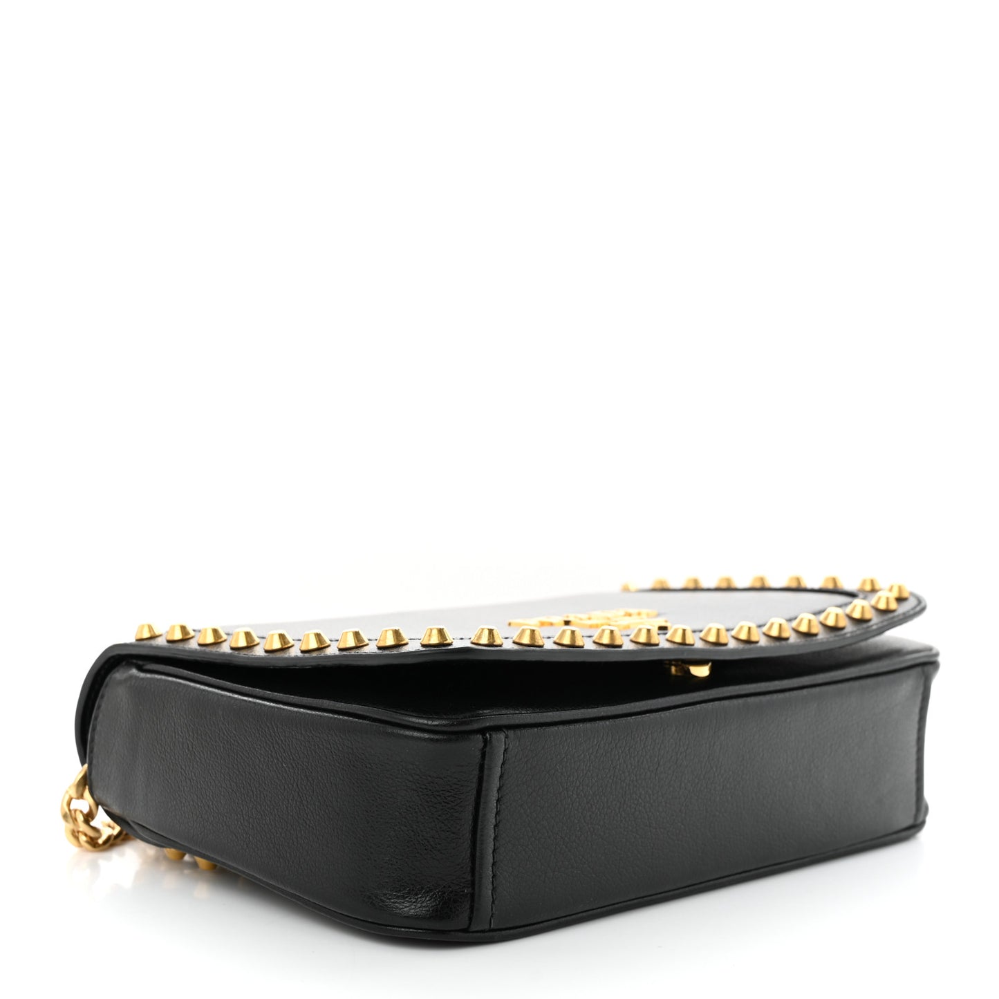 Glace Calfskin Studded Crossbody Black