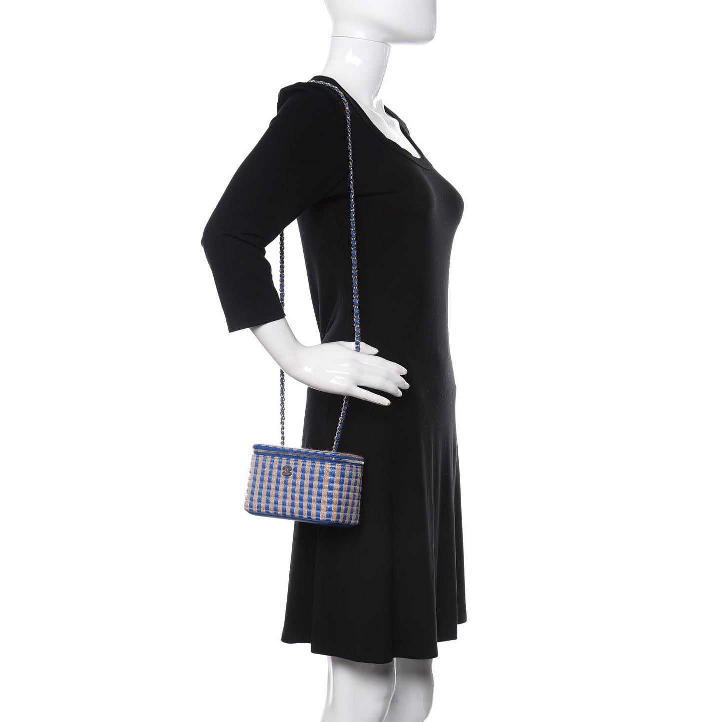 Striped Raffia Jute Vanity With Chain Blue Beige