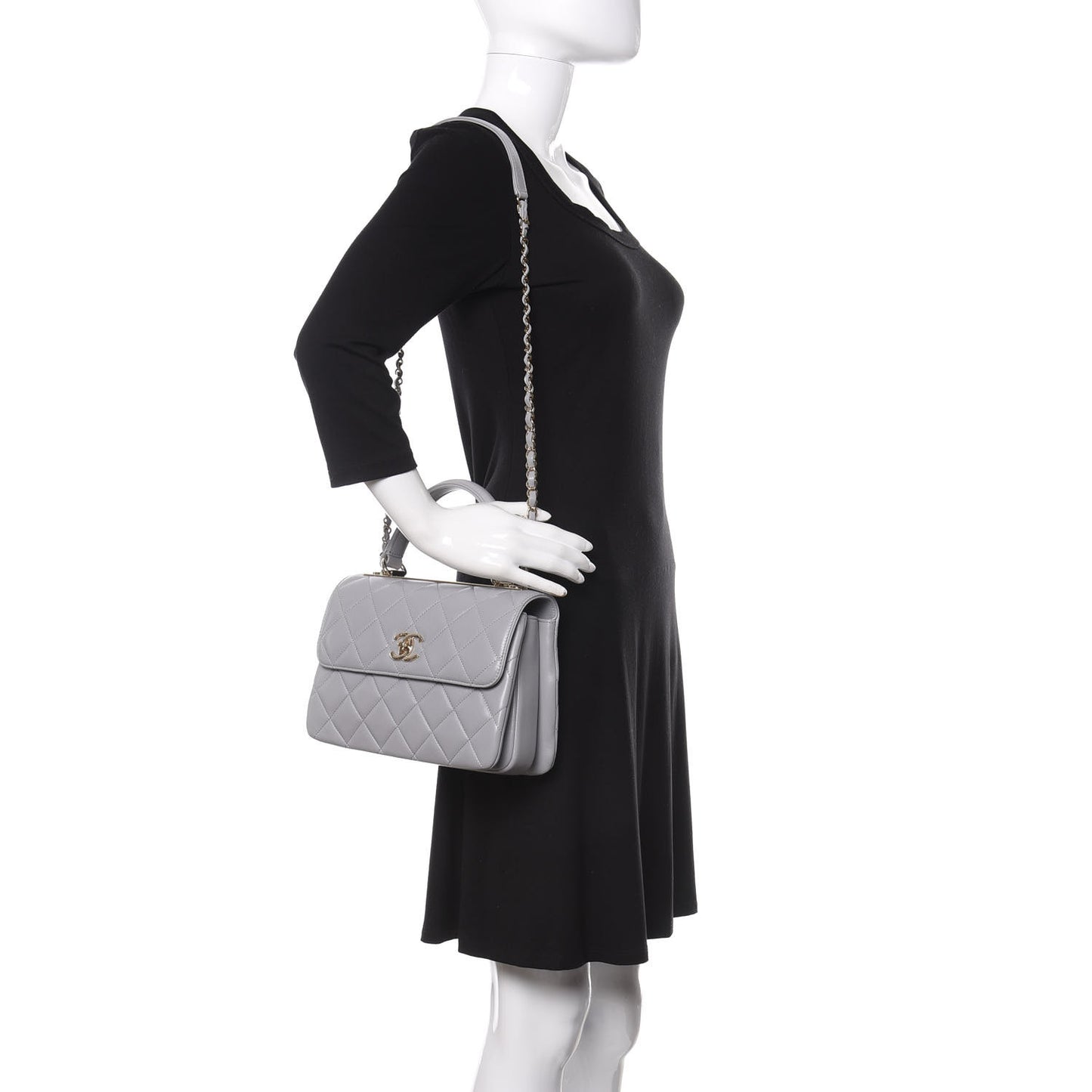 Lambskin Quilted Small Trendy CC Flap Dual Handle Bag Grey