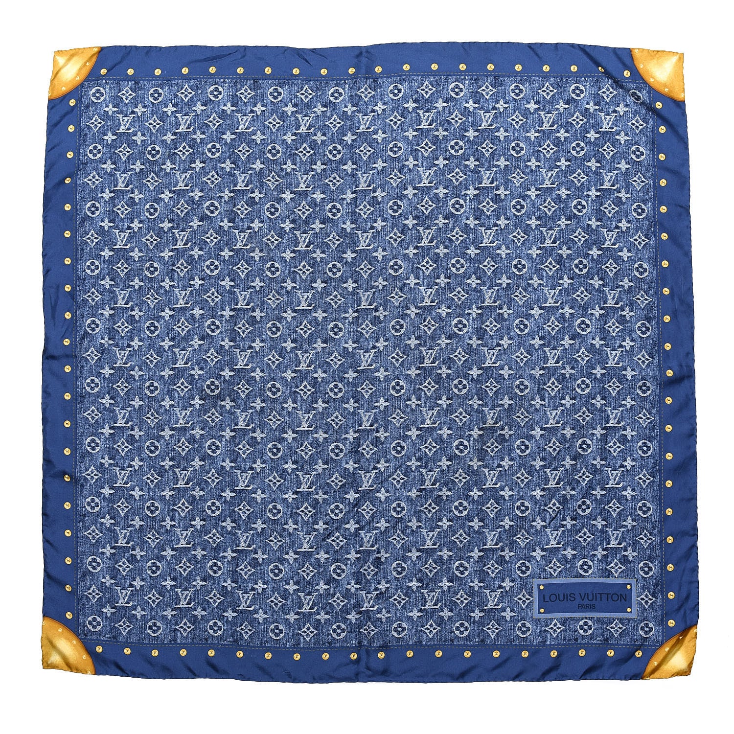 Louis Vuitton Silk Monogram Denim Bandana Scarf Blue 1 of 4