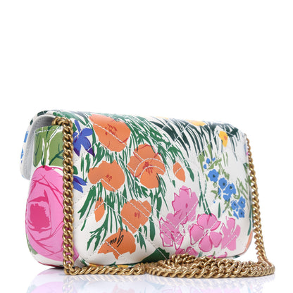 Gucci X KEN SCOTT Calfskin Matelasse Floral Print Super Mini GG Marmont Shoulder Bag Ivory Pink 3 of 11