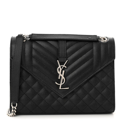 Saint Laurent Grain De Poudre Textured Mixed Matelasse Triquilt Medium Monogram Satchel Black 1 of 12