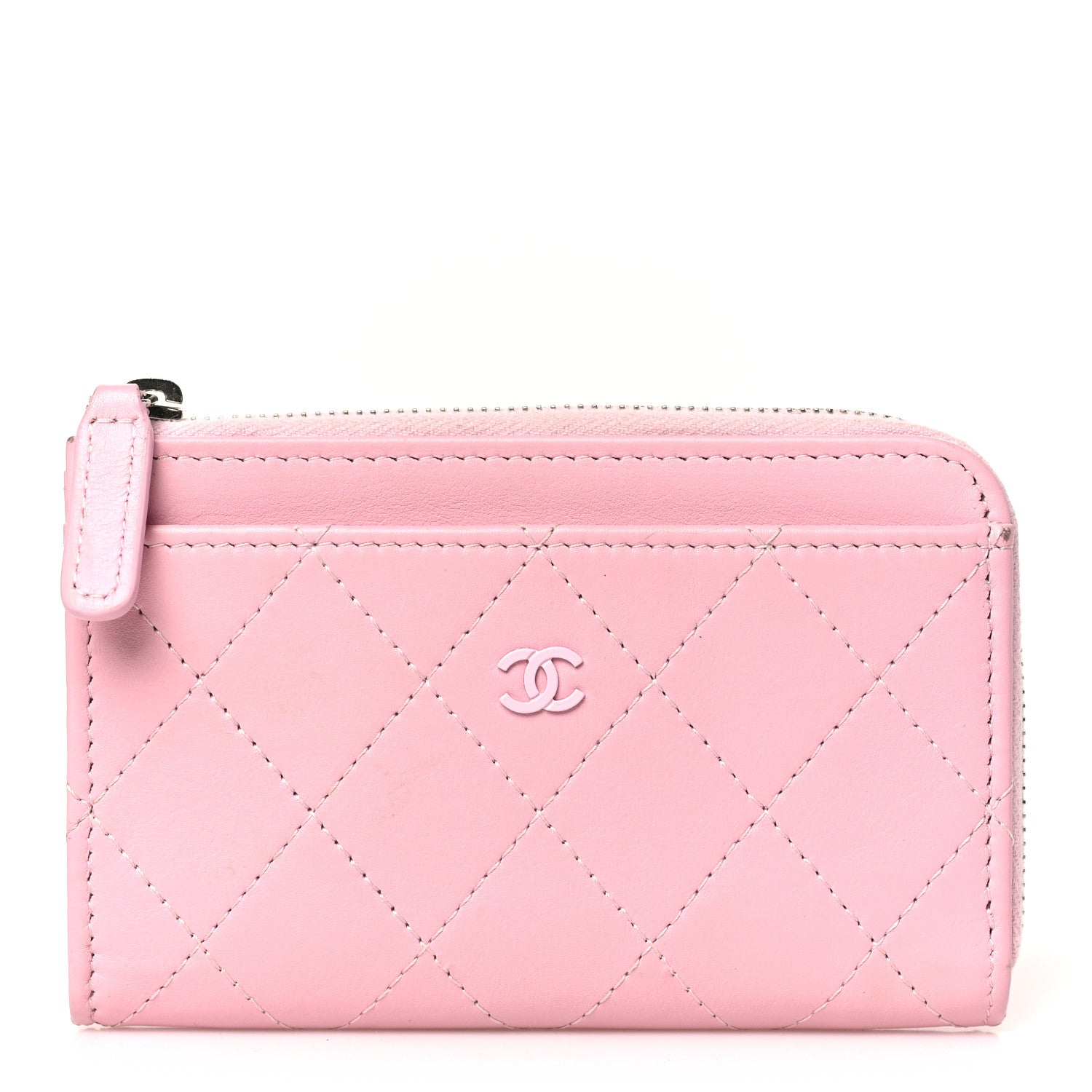 Chanel Lambskin Quilted Zip Card Holder Light Pink 1 of 11