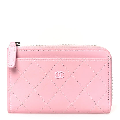Chanel Lambskin Quilted Zip Card Holder Light Pink 1 of 11