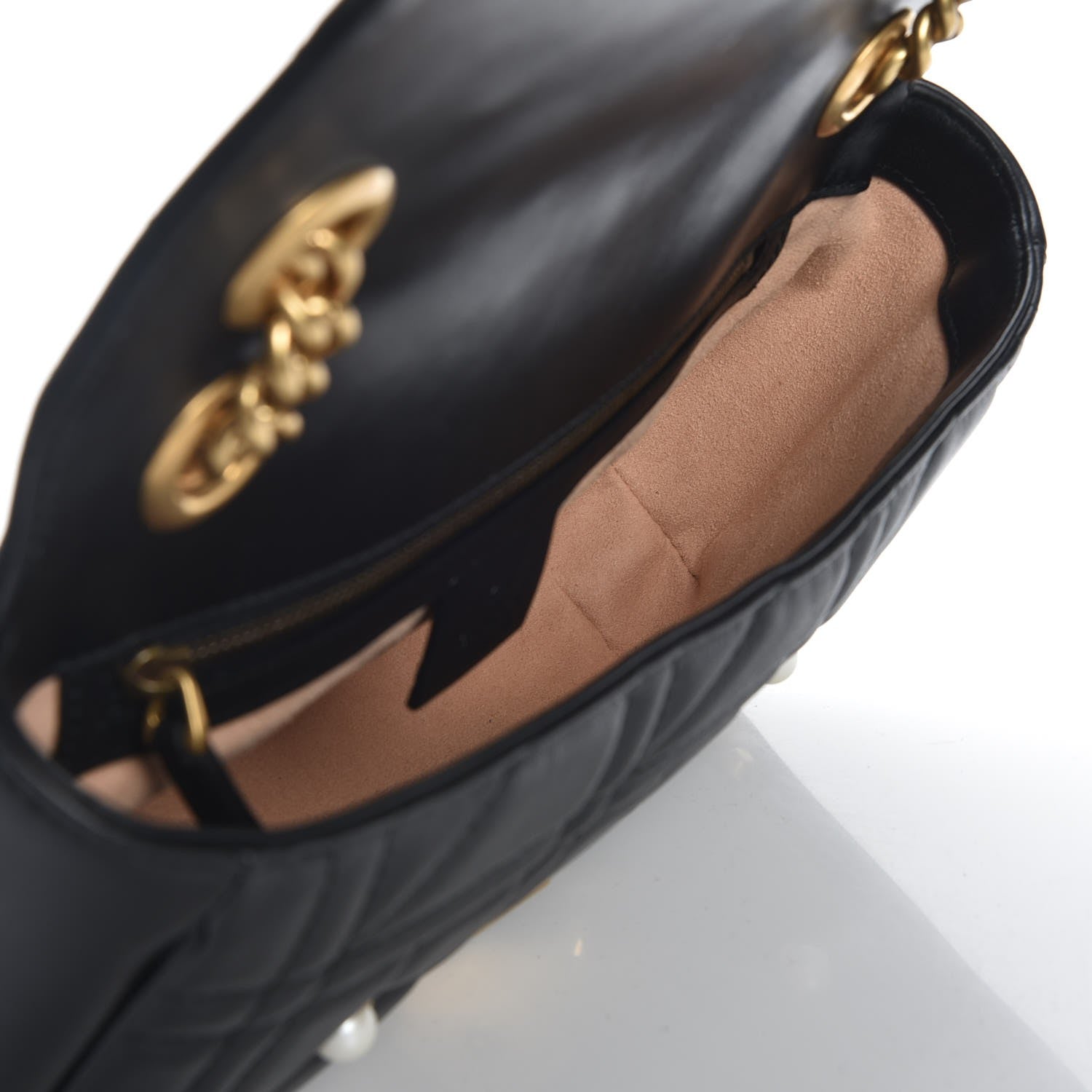 Gucci Calfskin Matelasse Studded Small Pearly GG Marmont Shoulder Bag Black 5 of 7