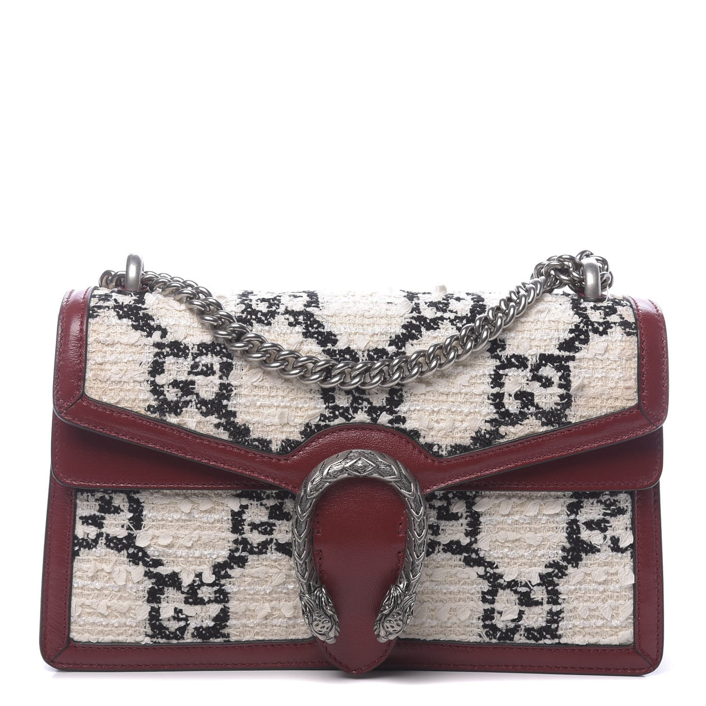 Tweed GG Monogram Small Dionysus Shoulder Bag White Black Romantic Cherry