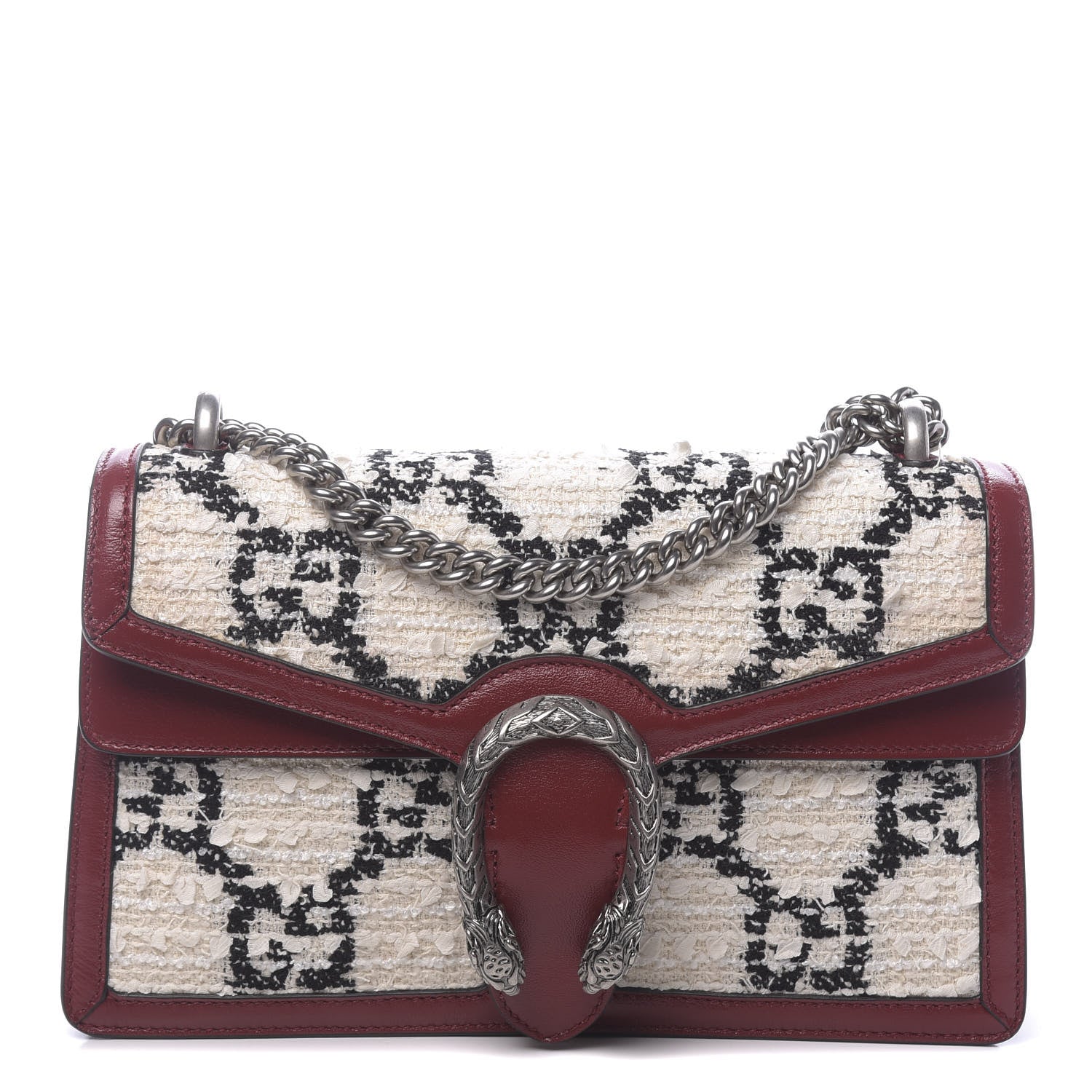 Gucci Tweed GG Monogram Small Dionysus Shoulder Bag White Black Romantic Cherry 1 of 14
