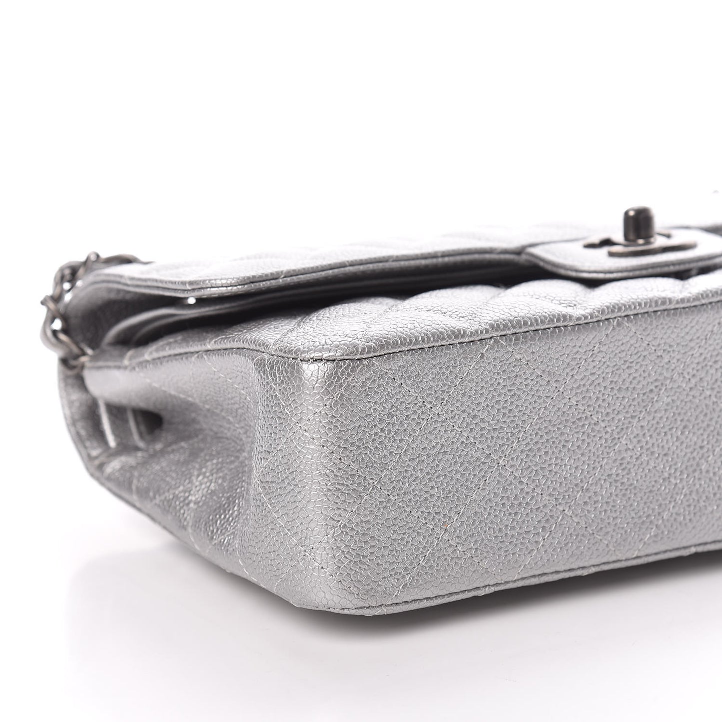 Metallic Caviar Quilted Medium Double Flap Silver