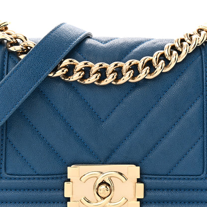 Chanel Caviar Chevron Quilted Small Boy Flap Dark Blue 8 of 12