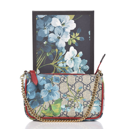 Gucci GG Supreme Monogram Blooms Mini Chain Bag Beige Blue Navy Hibiscus Red 8 of 8