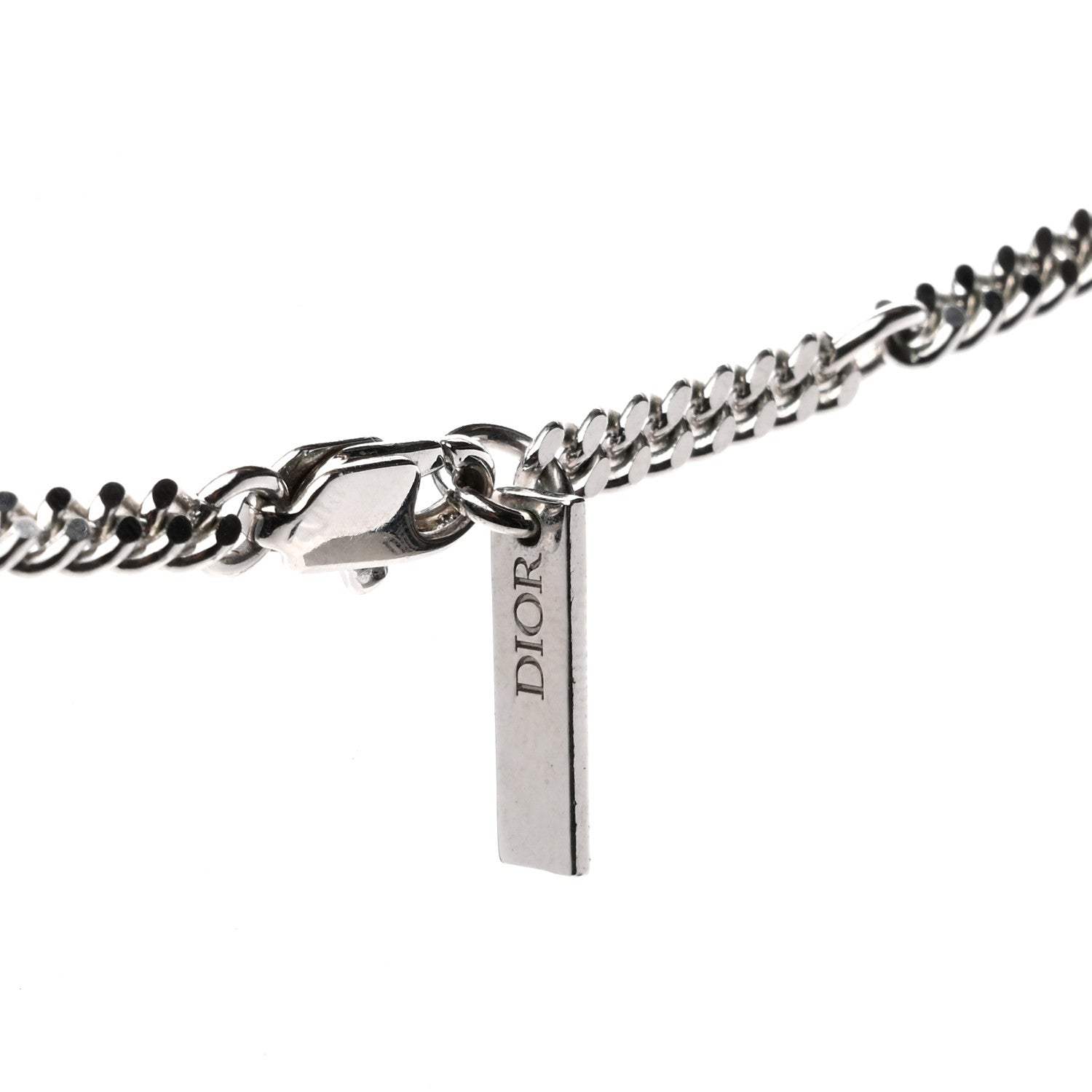 Christian Dior Oblique Padlock Pendant Necklace Silver 1266318