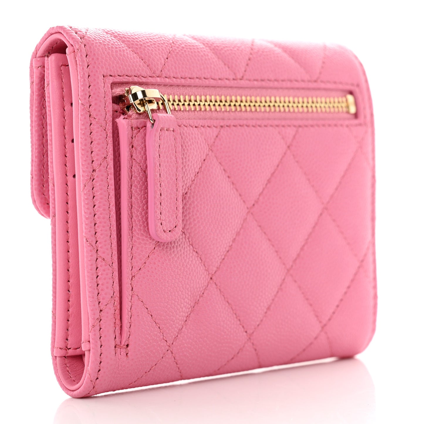Caviar Quilted Compact Flap Wallet Pink