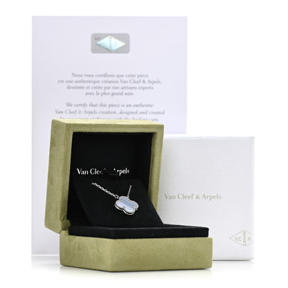 Van Cleef & Arpels 18K White Gold Chalcedony Vintage Alhambra Pendant Necklace 7 of 7