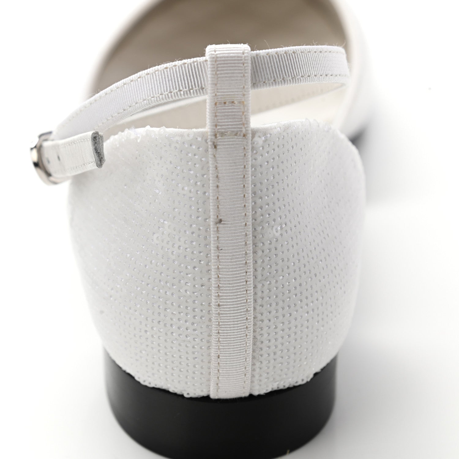 Chanel Sequin Grosgrain CC Cap Toe Ankle Flat 37 White Black 11 of 12