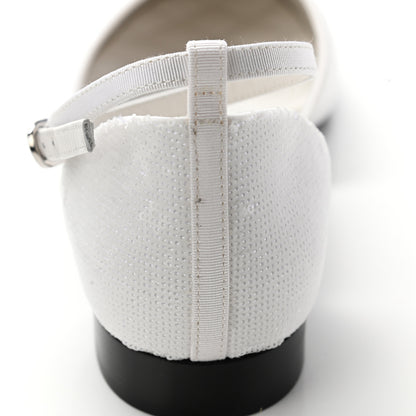 Chanel Sequin Grosgrain CC Cap Toe Ankle Flat 37 White Black 11 of 12