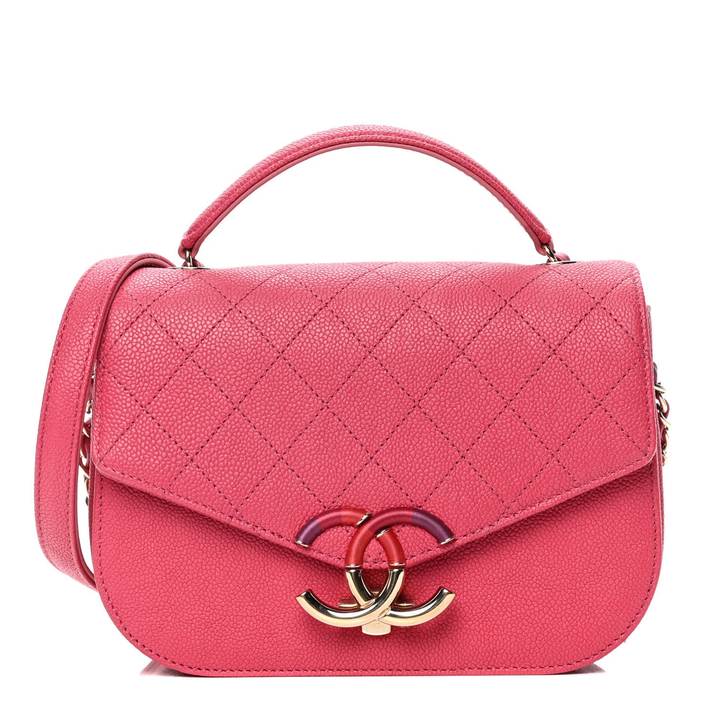 Grained Calfskin Quilted Small Cuba Top Handle Flap Pink