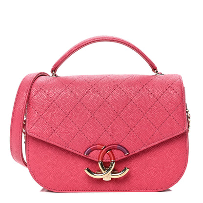 Chanel Grained Calfskin Quilted Small Cuba Top Handle Flap Pink 1 of 15